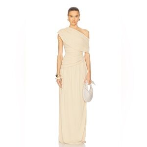 One-Shoulder Cream Draped Maxi Dress HELSA S